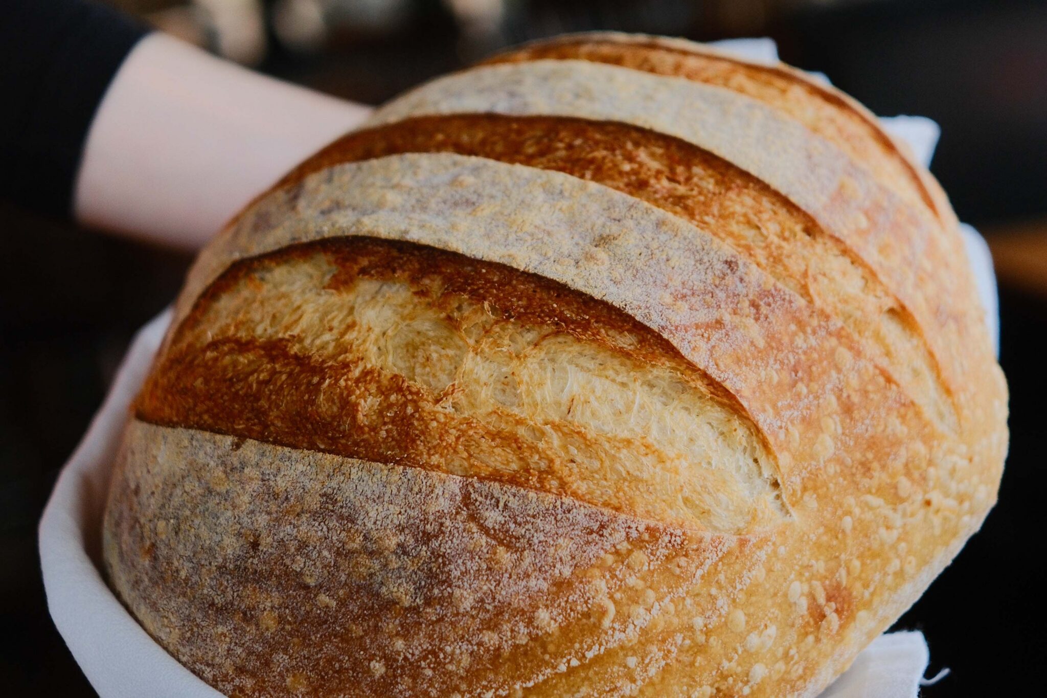 Hands holding a fresh-baked loaf